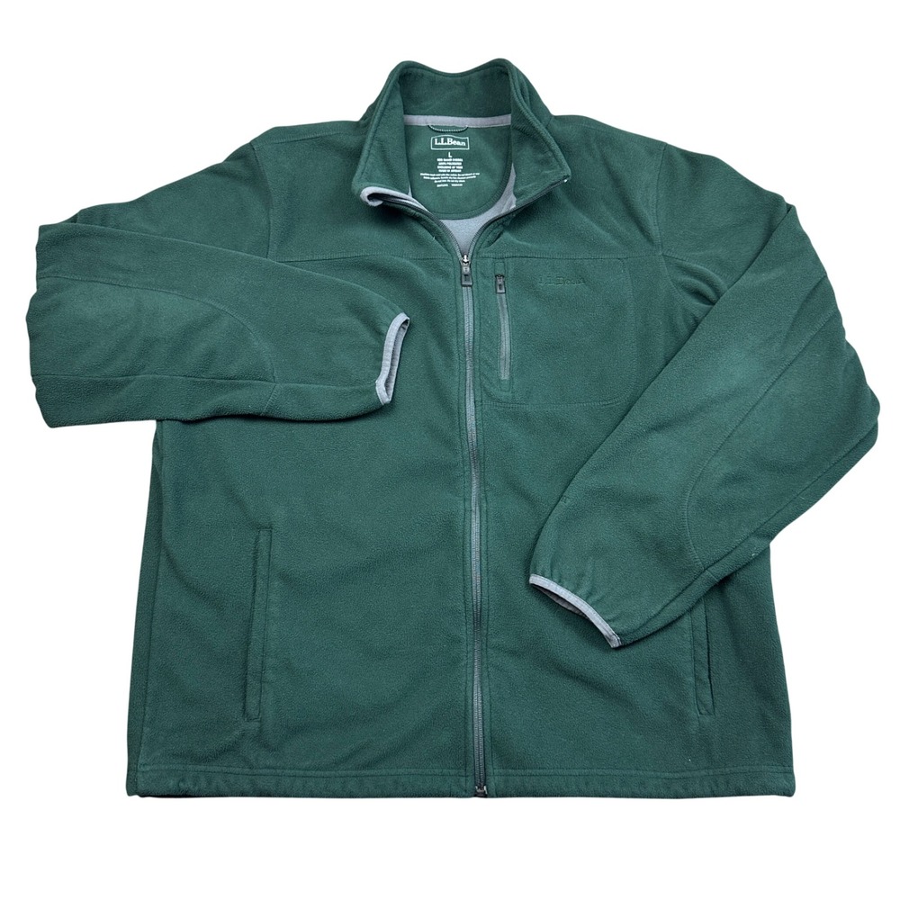 LL Bean Mens Polartec Fleece Full Zip Jacket Hunter Green Large Hiking Outdoor